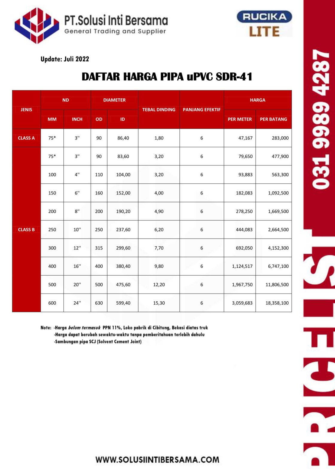 Daftar Harga Pipa Hdpe Ppr Pvc Harga Pipa Limbah Pvc Terbaru